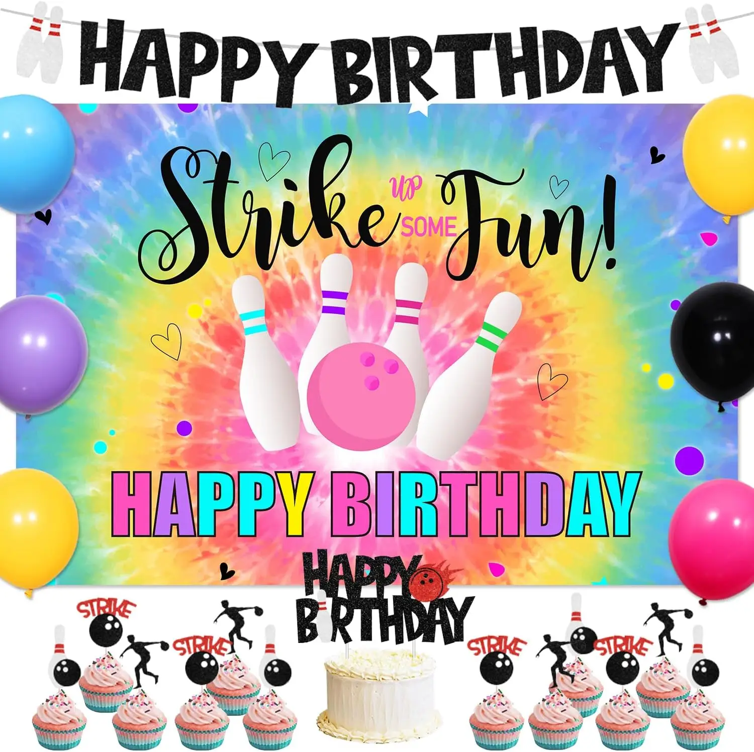 

Kreat4joy Tie Dye украшение для вечеринки в честь дня рождения, фон Let's Strike up Some Fun