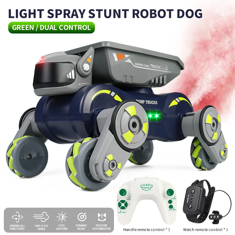 Rc Smart Robot Dog Remote Control Car Stunt Robo Dual Control Gest Robotics Music Light Spray Electronic Pet Toy for Kids Boy