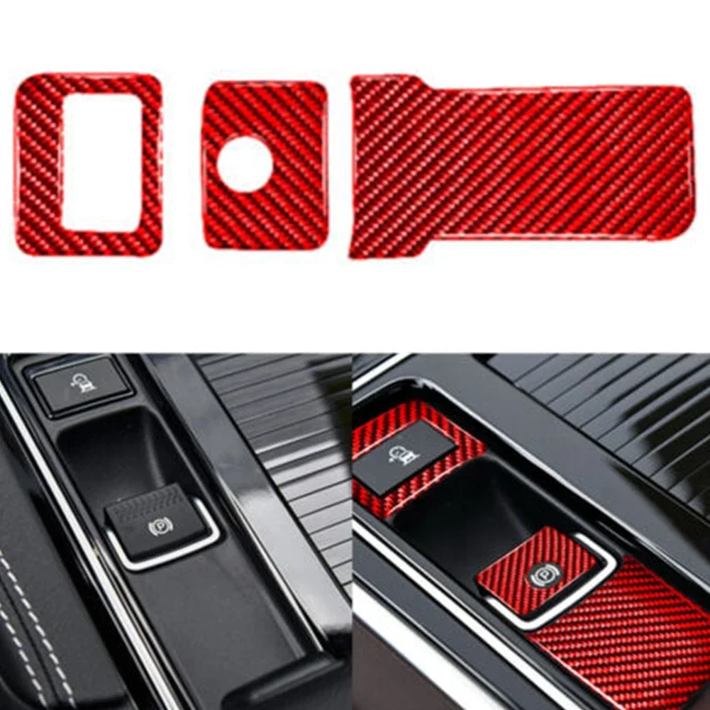 Electronic Handbrake Trim For Jaguar F-Pace's Style With Red Carbon Fiber Interior Handbrake Sticker Cover Carbon Brazing Decor