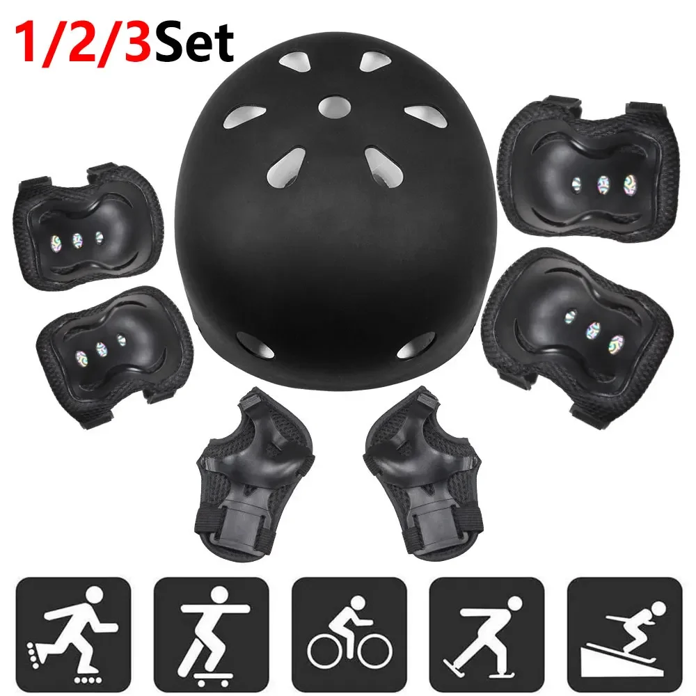 1/2/3Sets Kids 3-10yrs Bike Helmet and Pads Combo, Hard Shell Helmet with Breathable Mesh Knee Elbow Wrist Protectors