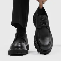 Men's Leather Shoes Black Round Toe Thick Sole Platform Male Casual Brogue Shoe Footwear Offer Designer Classic Original Retro