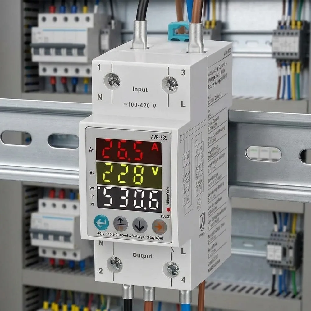 Stable Operation Device Energy Metering Relay Din for rail Voltage Protector Real-time KWh Display Wide Temperature Operation