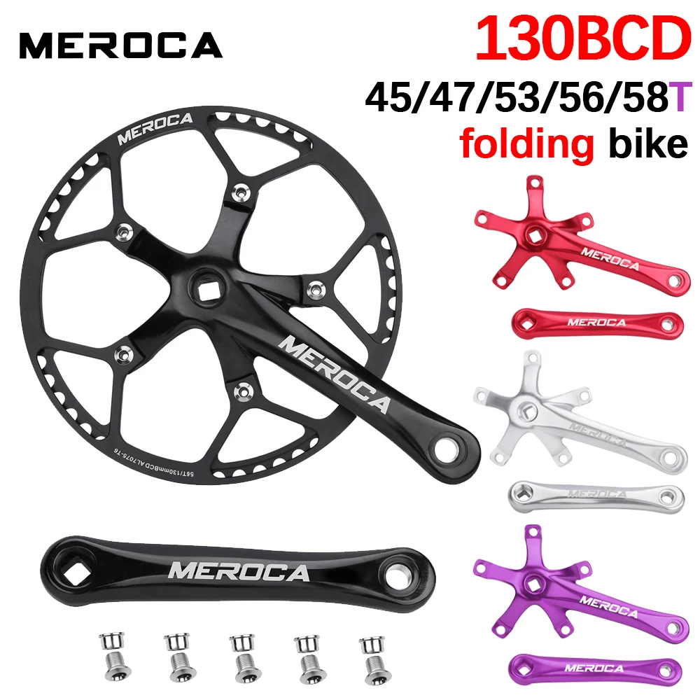 MEROCA Folding Bike Crankset Square Connecting Rods 130bcd Chainring 45/47/53/56/58T Bicycle Cranks 170mm Square Hole Bike Parts