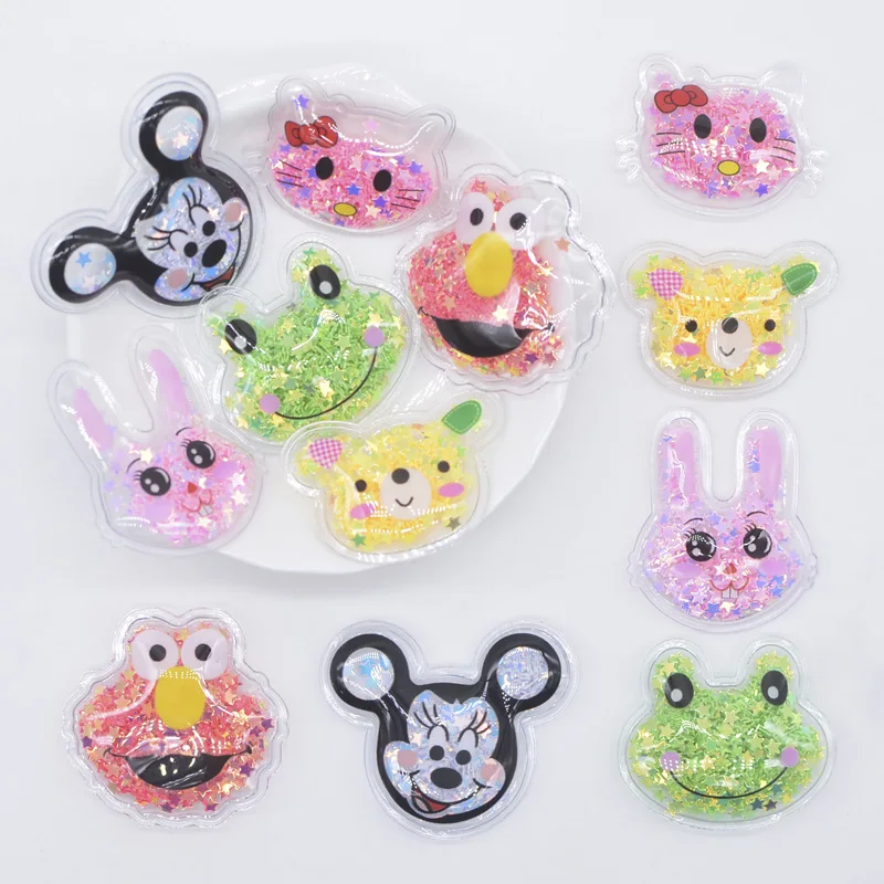 24Pcs Printed Cartoons Animals Filling Shake Sequins Appliques for Handmade Headwear Hair Clips Band Bow Decor Accessories