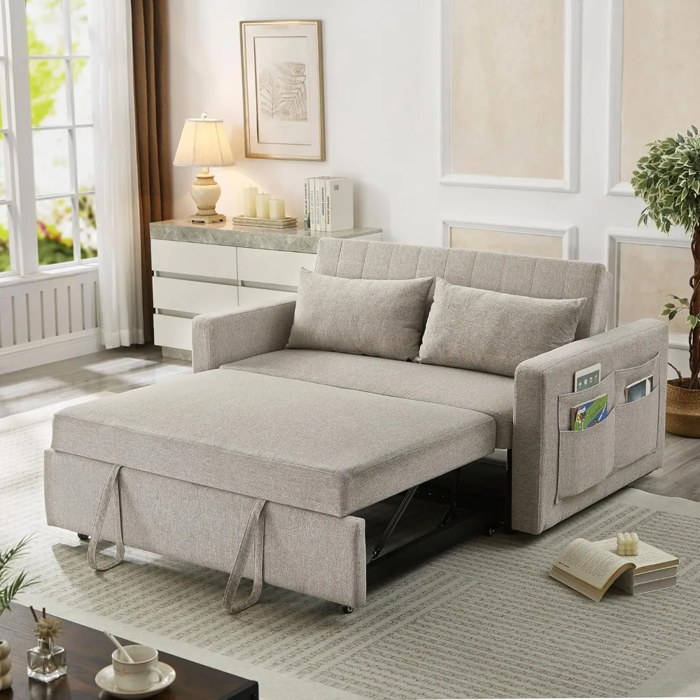 

Fabric Convertible Sofa Bed, Pull Out Sleeper Sofa Bed, Loveseat Couch with Side Pocket, 3 in 1 Convertible Sleeper Sofa Bed