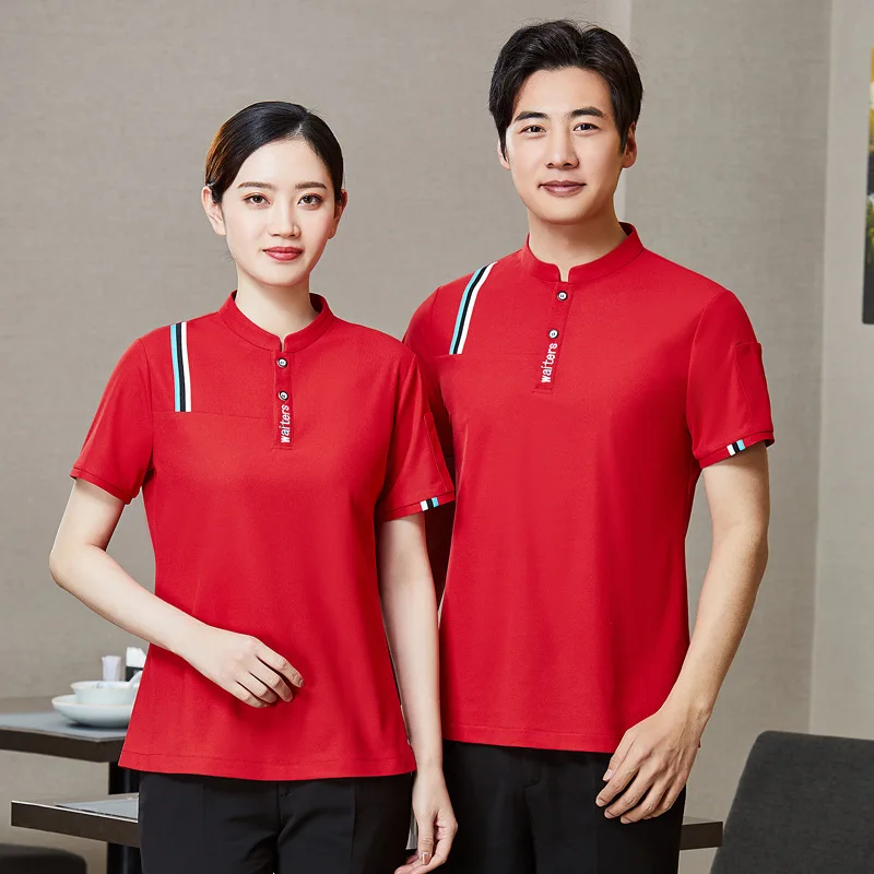 Hotel Catering Work Clothes T-shirt Print and Embroidery Logo Restaurant Ding Room Barbecue Shop Waiter Short Sleeve Chef Polo S