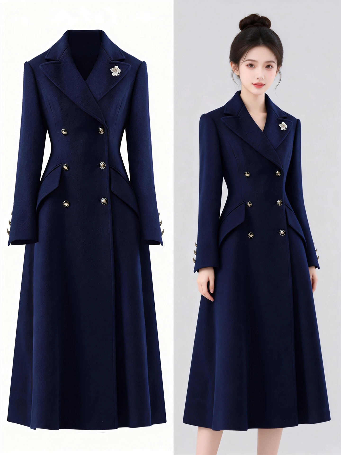 2026 New Women's Woolen Coat Aviation Professional Suit Waist-Cinching Business Style Property Sales Building Outerwear