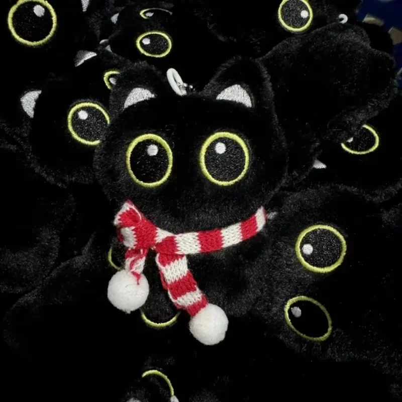 New Kawaii Big Eyes Cat Plush Doll With Scarf Black Cat Keychain Bag Pendant Cartoon Kitten Ornament Festival Gift For Friends image 4