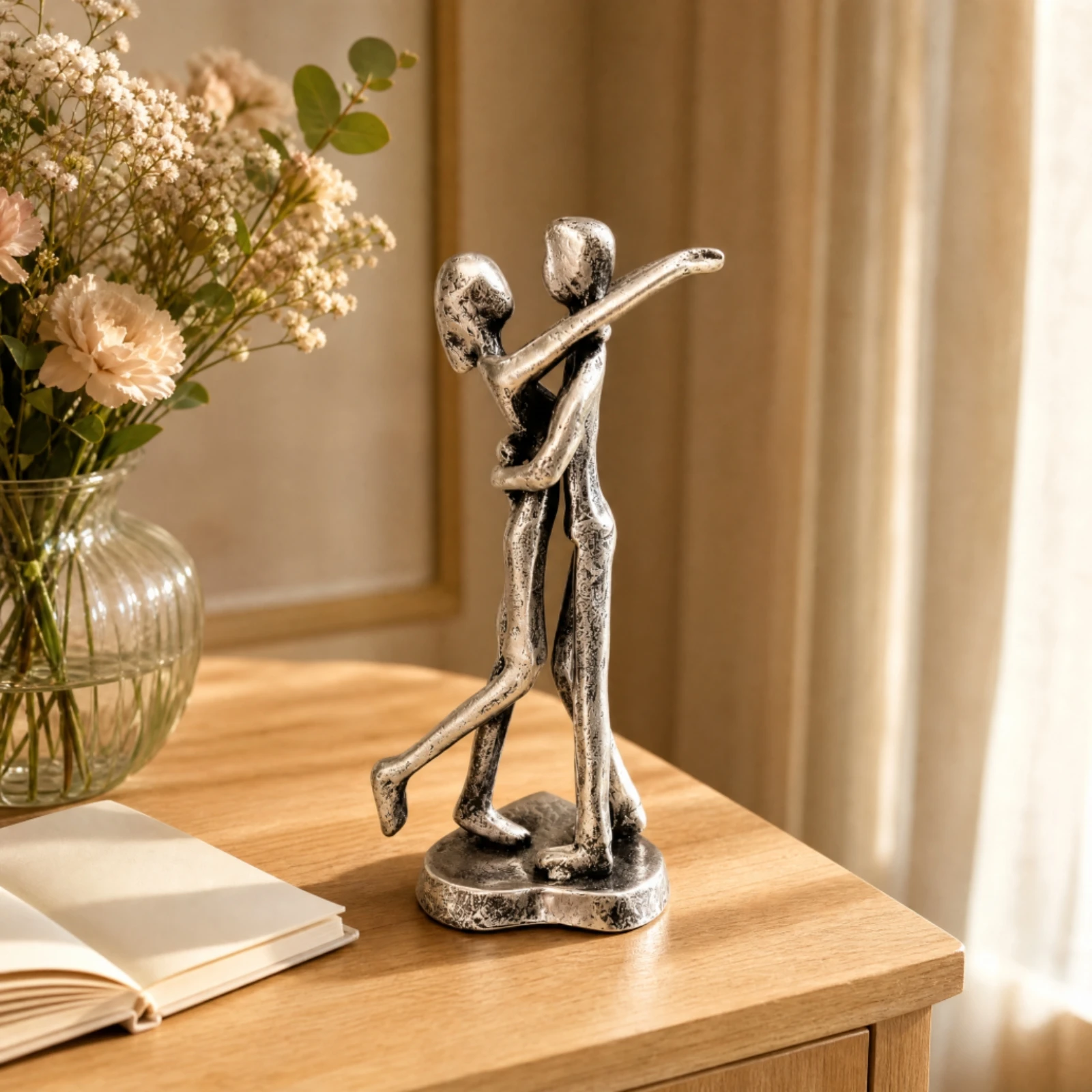 Desktop Figurine Artistic Abstract Cast Iron Couple Sculpture Desktop Sculpture with Paper Box Packaging Modern for Couples