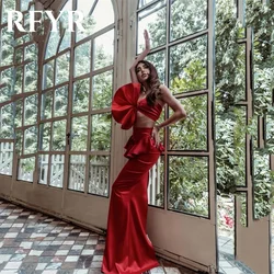 RFYR Sexy Red Long Party Dress Sweetheart Night Dresses Sleeveless Mermaid Celebrity Dress with Pleats Satin vestidos de fiesta