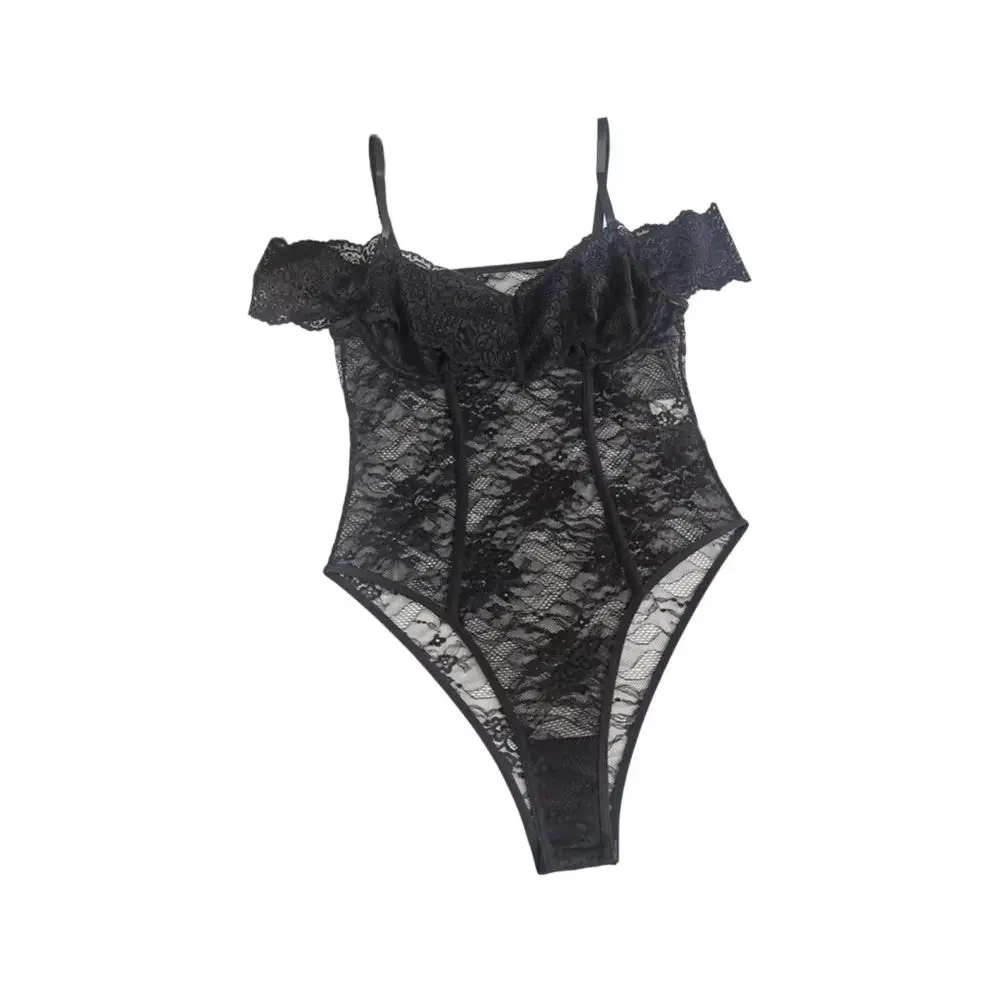 Black Lace See-through One-piece Sexy Strap Backless Cross-Border European And American Hot Sale New Arrival Women's Underwear