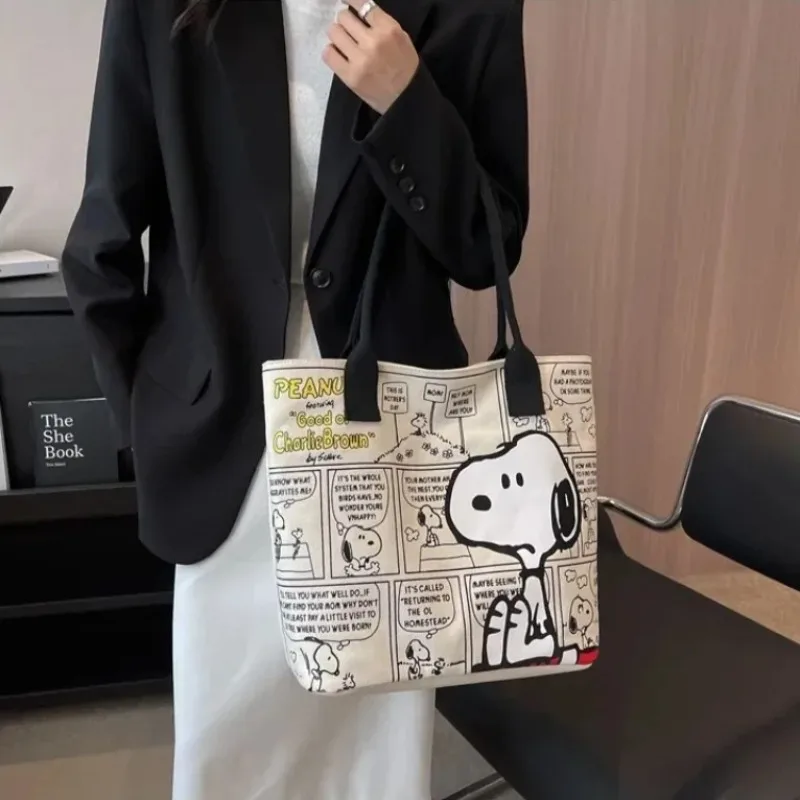 Snoopy Canvas Tutorial Bag Kawaii Cartoon High Capacity Handbag Cute Versatile Shoulder Tote Bag Girls Birthday Festival Gifts