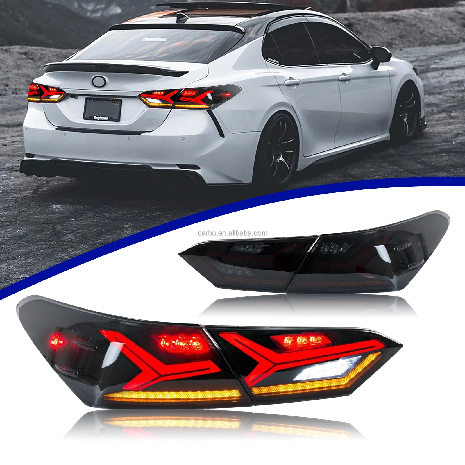 

DK Motion Modified Smoke RGB Car Rear Lamp For Toyota Camry 2018 8th Gen SE LE XSE XLE LED Tail Lights Car Lamp Assembly