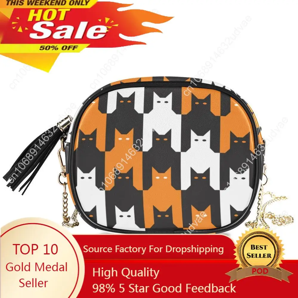 New Small Simple Leather Crossbody Bag For Women 2020 Tassel Shoulder Messenger Bag Female Cartoon Cat Print Handbags And Purses