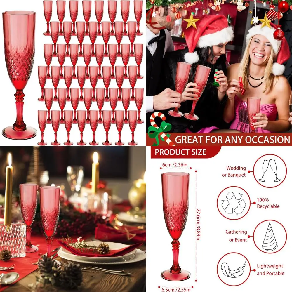 

Set of 48 Reusable Dark Red Plastic Champagne Flutes for Celebrations, Weddings, and Events