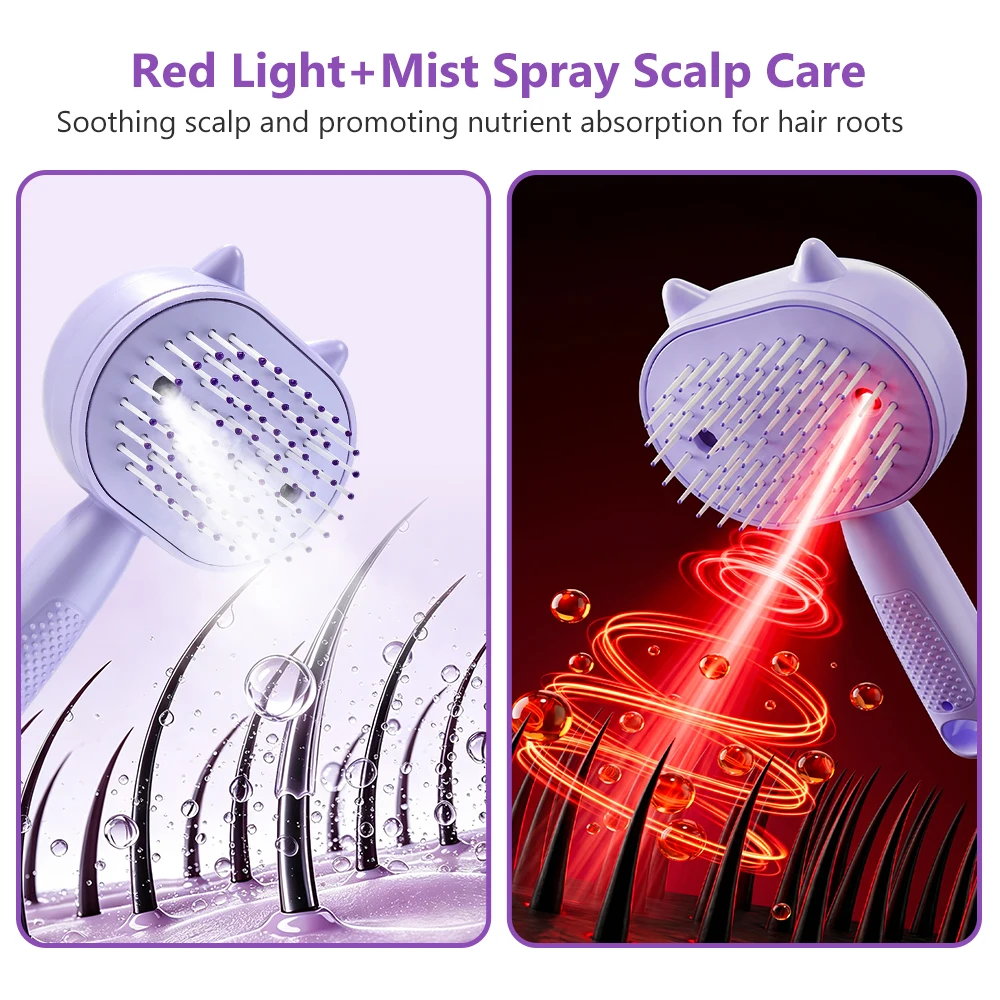 Mist Spray Comb Rechargeable Steam Hair Brush with Scalp Massage Anti-Static Detangling Comb for Dry Frizzy Hair view 5