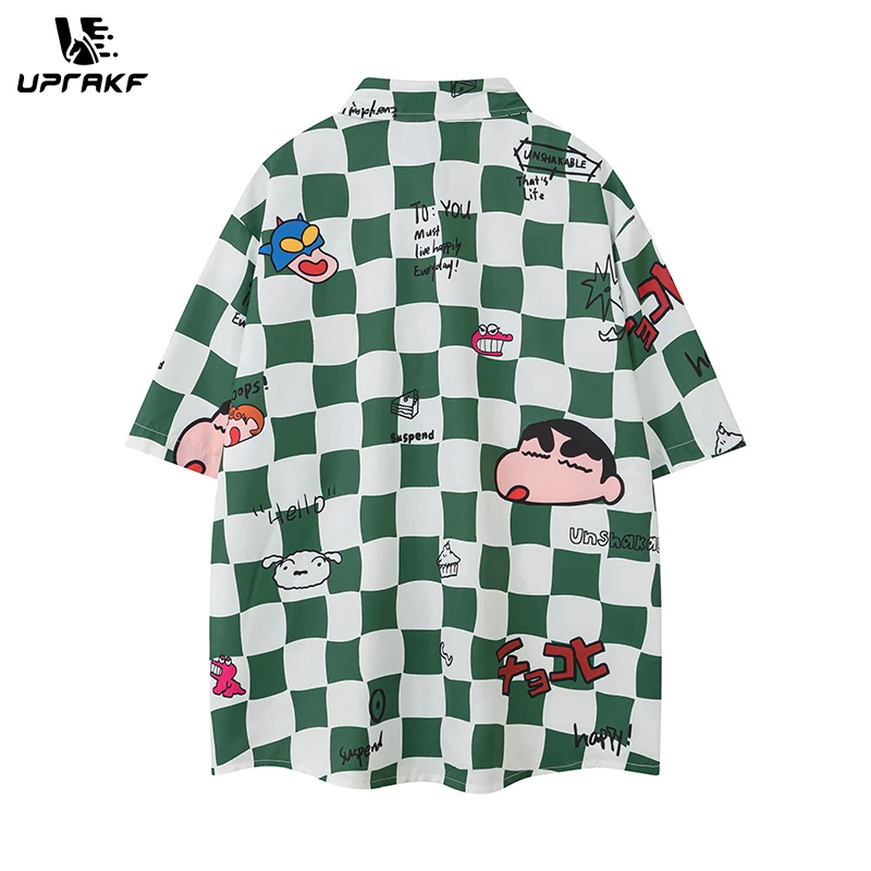 UPRAKF Cartoon Pattern Shirts Short Sleeve Loose Button Up Tops Casual Summer Outwear High Quality Fashion