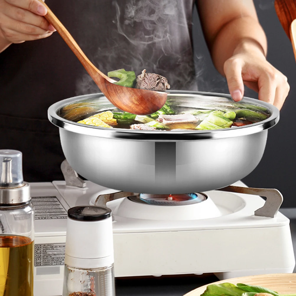 

2pcs Stainless Steel Basin Large Kitchen Vegetable Washing Basin Flat Bottom Multi-Function Mixing Bowl For Salad Rice Dough