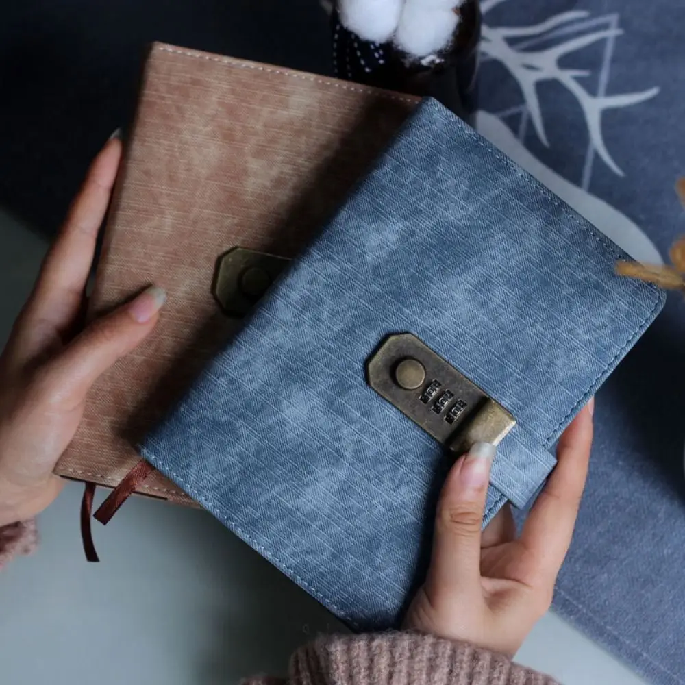 

PU Leather Cover Diary Book with Lock Simple Atmosphere with Coded Lock Password Lock Notebook Simple Soft Leather A5 Notebook