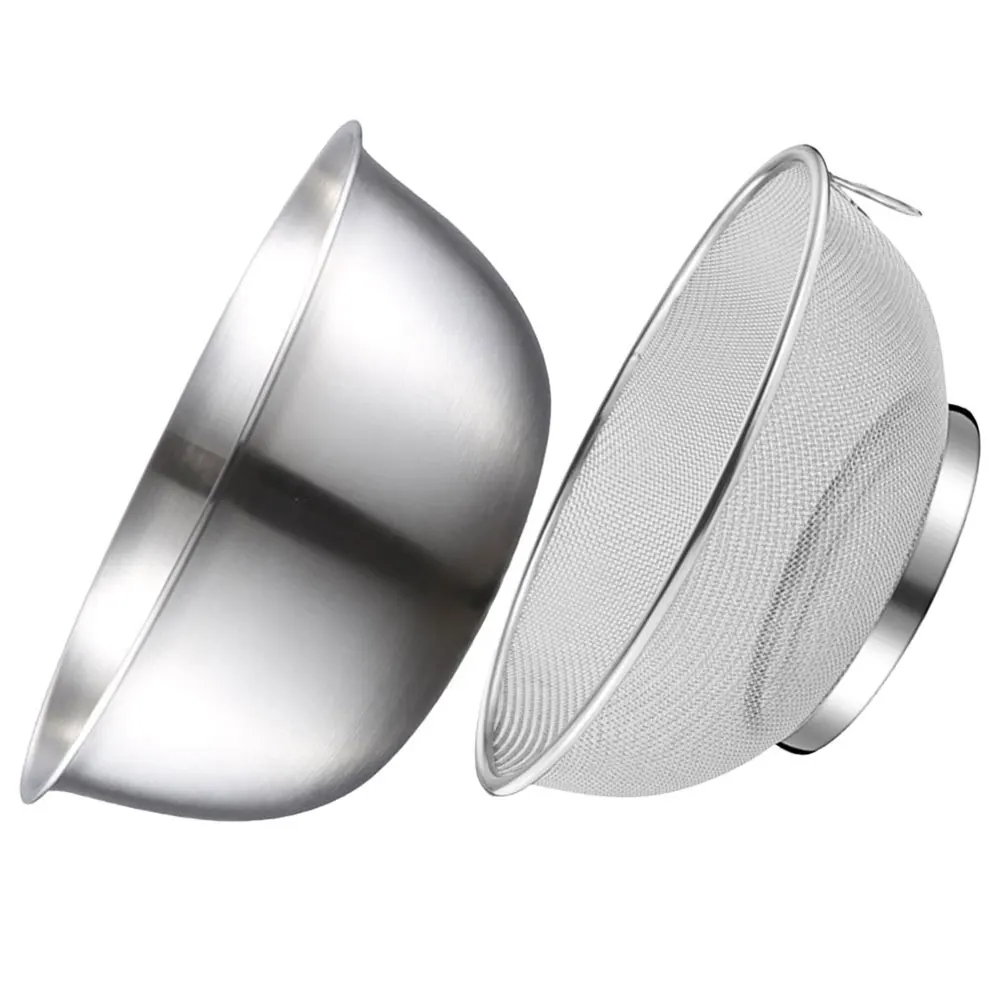 

1 set 1 Set Stainless Steel Colander Bowl Set Kitchen Strainer Mesh Drainer Rice Vegetable Fruit Fine Filter Basket Sieve Sifter