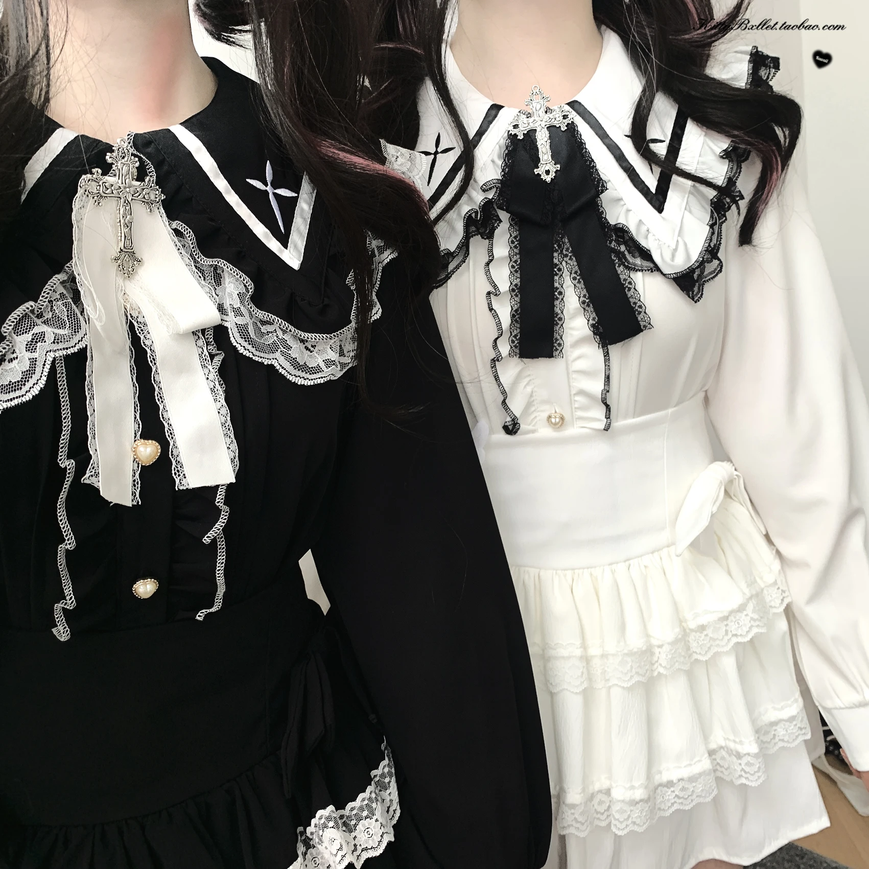 Japanese Mine Series Mass Production Sailor Collar Cross Lace Long Sleeve Shirt Autumn Fashion Sweet Shirt Lolita Girl Lady Tops