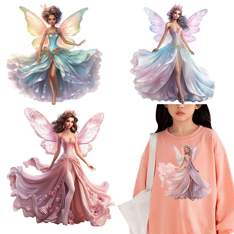 Fairy Tale Butterfly Princess and Mermaid Heat-sensitive Patches Application Stripes on Kids Clothes princess ironing Printing