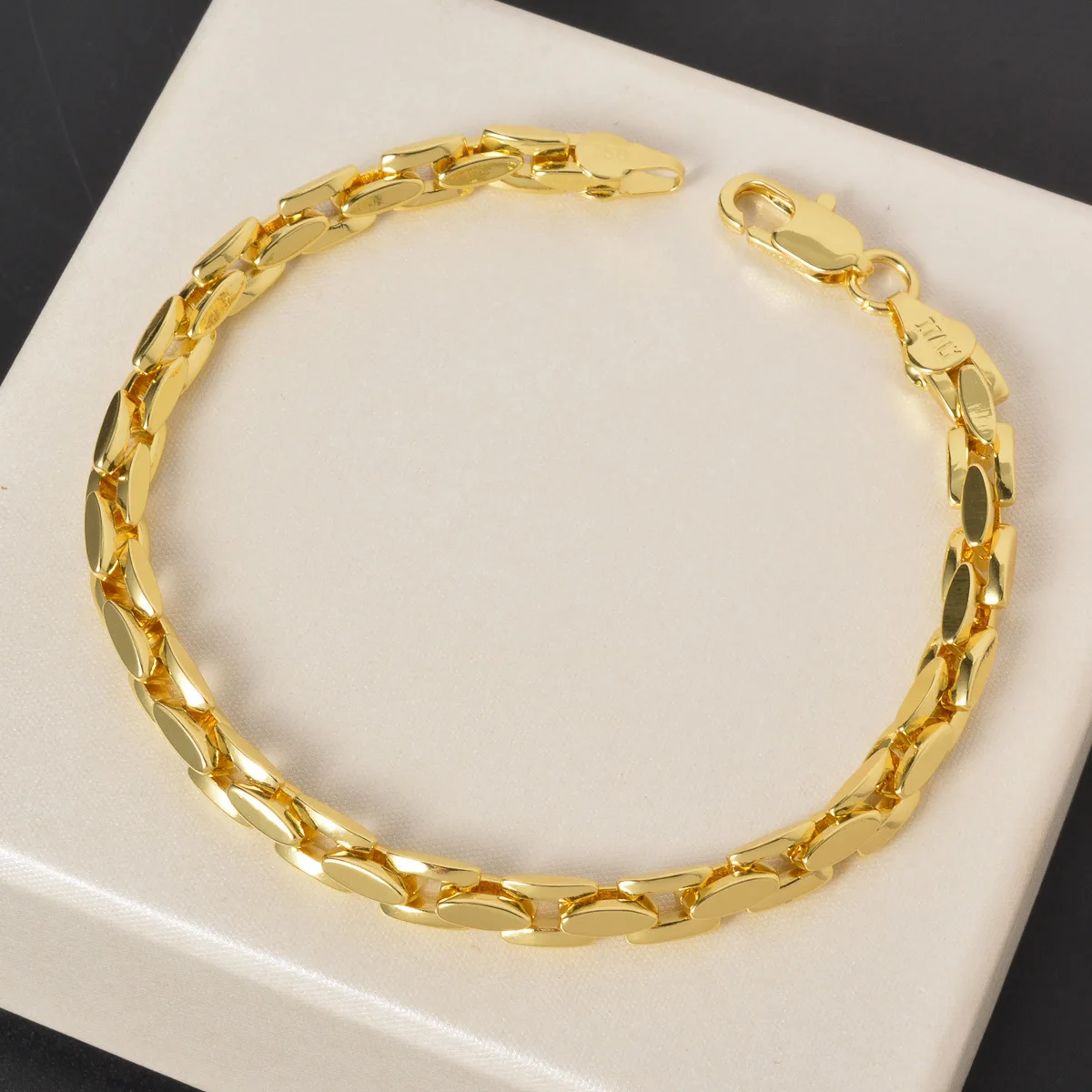 Luxury 24K 9999 Pure Gold real gold Rice Grain Shape Square Bracelet Simple plain Chain All-match Men's and Women's Bracelet