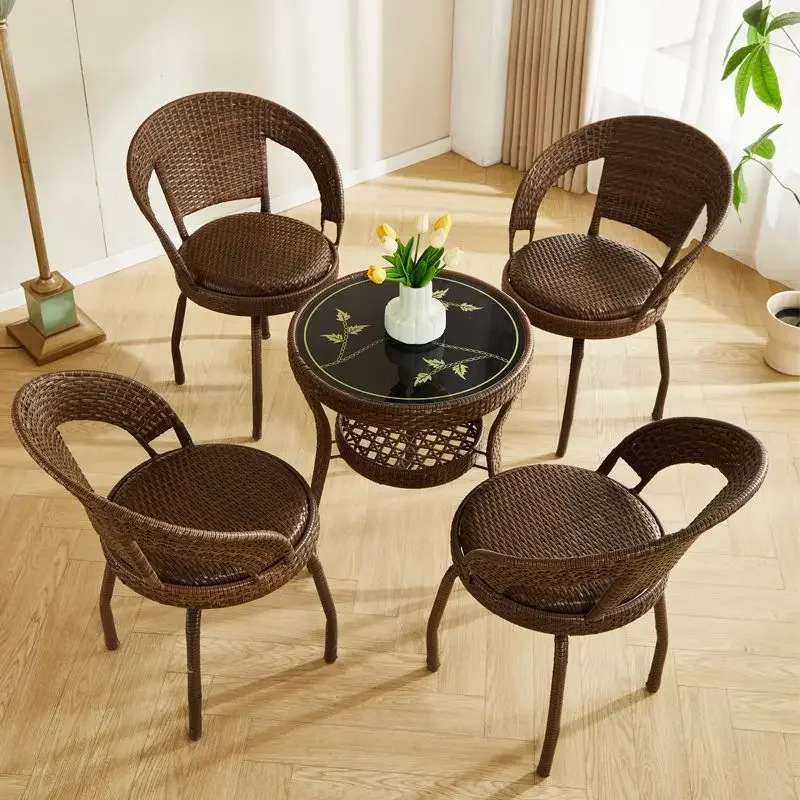 Balcony table and chairs, courtyard rattan chair three-piece set, living room simple single backrest chair Teng chair casual out