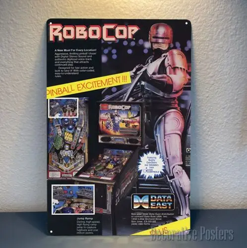 1p，Robocop Pinball DataEast Video Game Metal Poster Sign- 20x30cm,