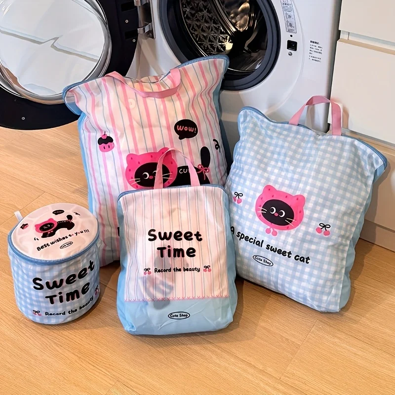 Cute Cat Panda Laundry Bag, Durable Polyester Zippered Hamper for Home Travel Clothes Socks Storage - view 4