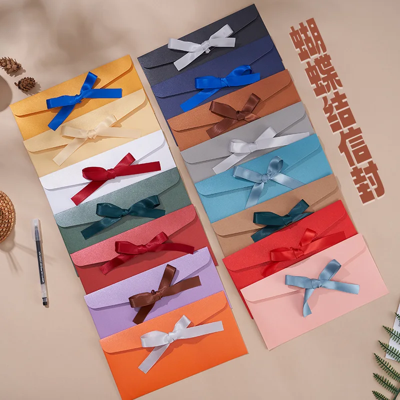 Custom. Bowknot Greeting Card Envelope Thickened Iridescent Paper Ribbon Envelope Can Make Invitation Envelope Acti