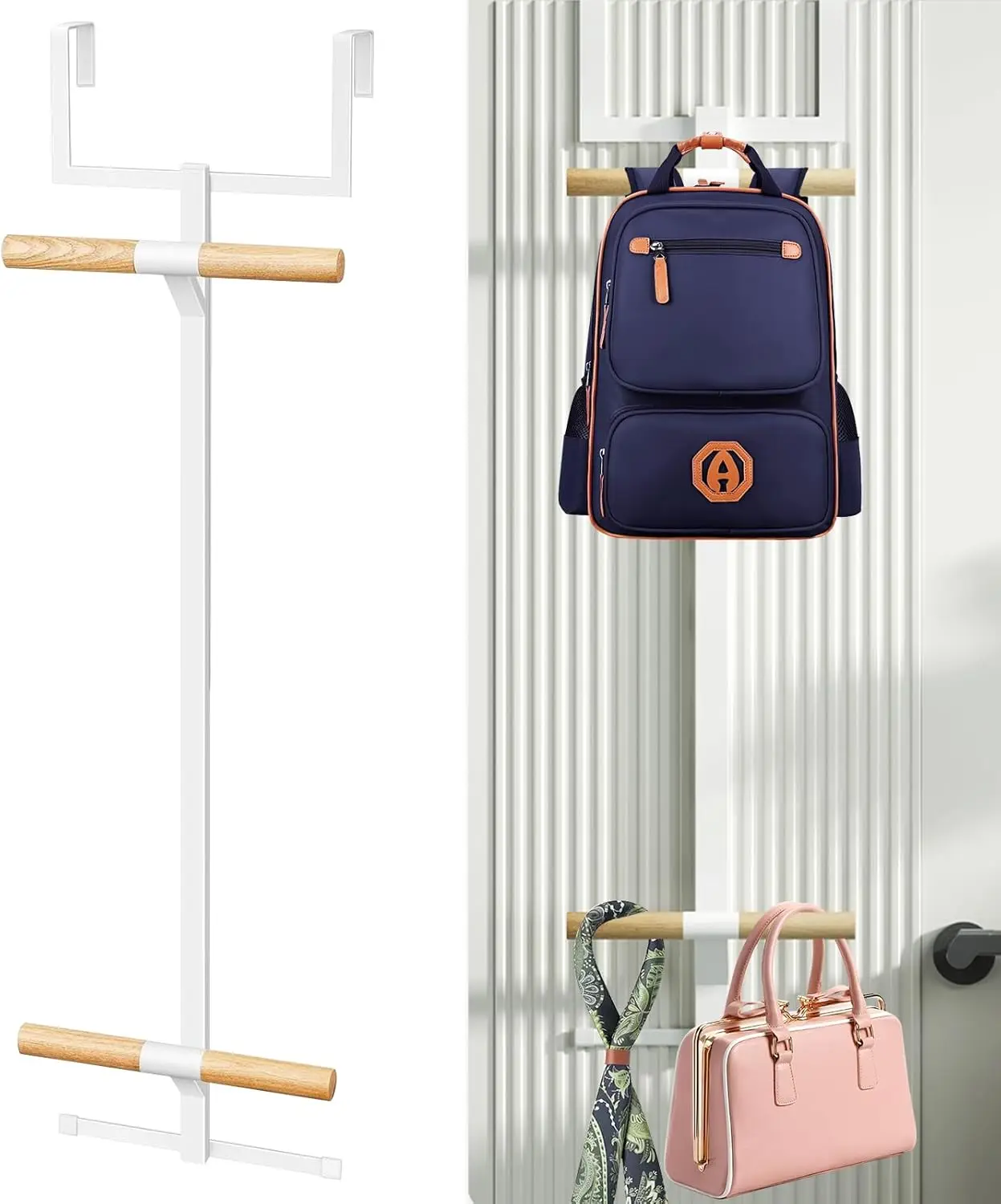 Вешалка над дверью для рюкзаков — двухуровневая металлическая вешалка для хранения школьных ранцев, компактная стойка для хранения в шкафу, простая установка