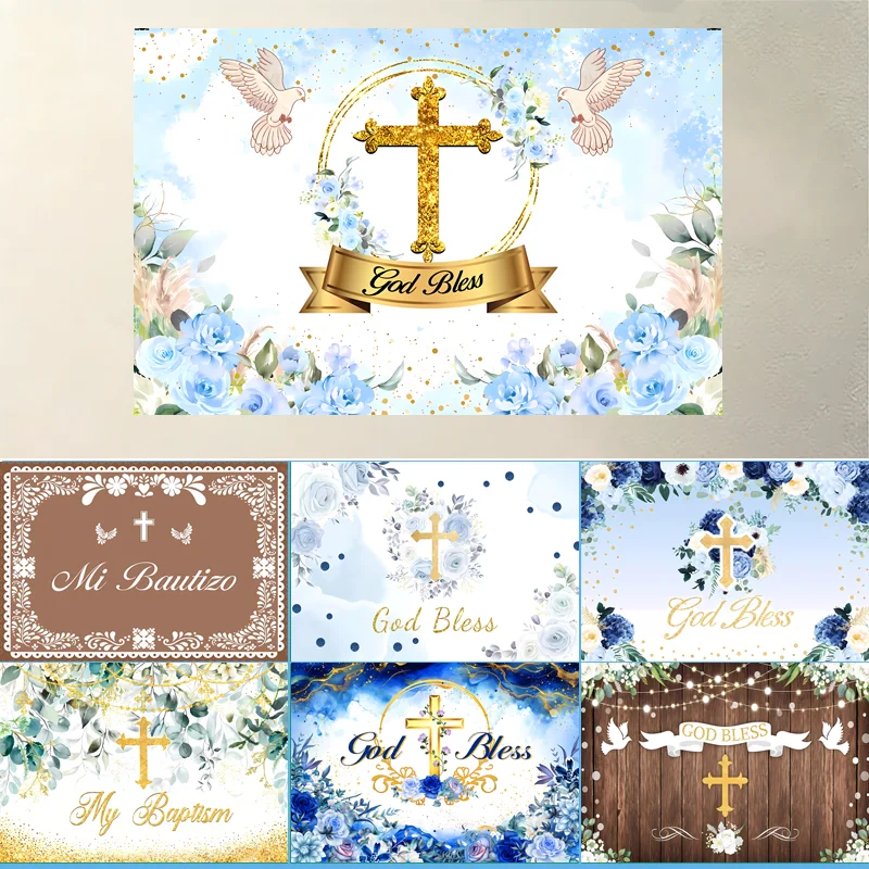 Bannière décorative avec motif croix dorée pour la Première Communion, le Baptême, la fête de nouveau-né, la fête prénatale et les anniversaires