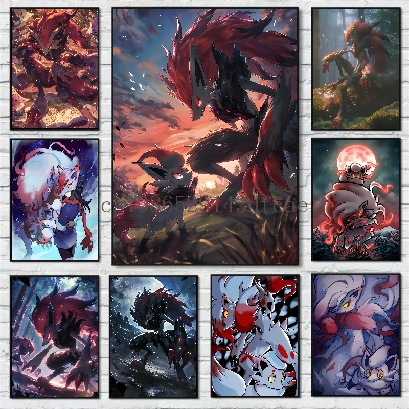 Pokemon Anime Peripherals Zoroark Posters Kawaii Picture Art Water Colours Canvas Painting for Kids Bedroom Wall Decorate Gift