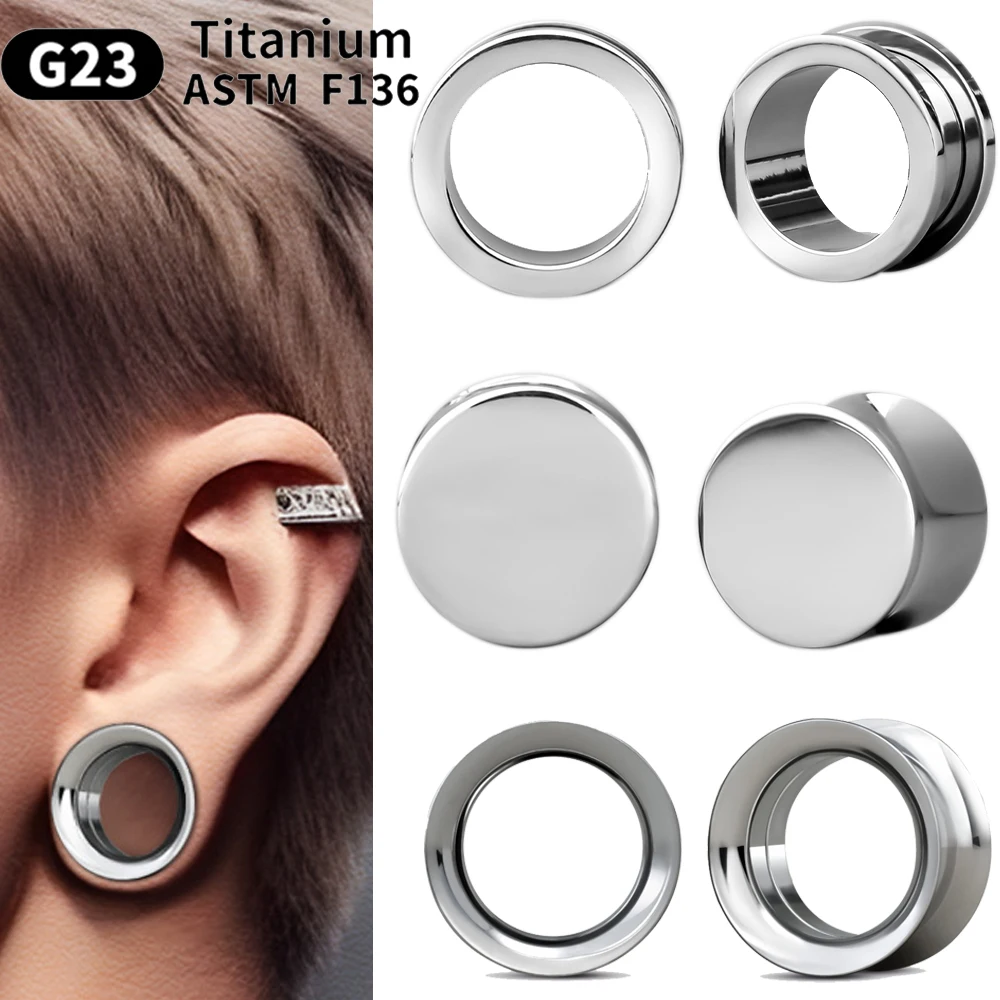 PAIR Solid G23 Titanium Silver Color Double Flare Ear Plugs Screw/No Thread Stretching Earring Gauges Expander Piercing Jewelry