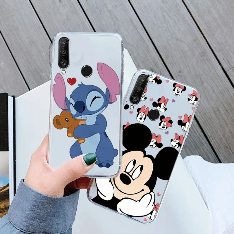 لهواوي P30 P20 لايت برو Y6 Y7 Y9 P الذكية 2019 الشرف 9X جراب هاتف زوجين ميكي ميني ماوس غرزة غطاء شفاف واضح