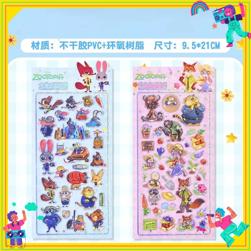 @@``10 pièces Hot Zootopia dessin animé 3D cristal Relief autocollants mignon Judy Hopps et Nick Wilde autocollant décoratif récompense autocollants cadeau