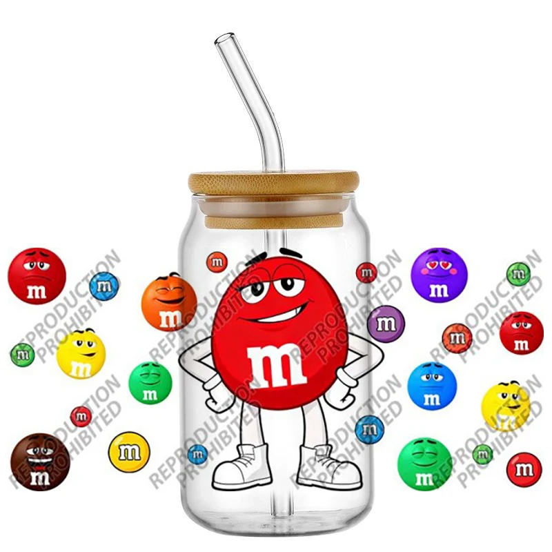 Hotsale Popular Snack Chocolate Beans Cartoon 16oz UV DTF 3D Transfer Sticker Decal For Glass Can Cup Craft DIY Gift Creative