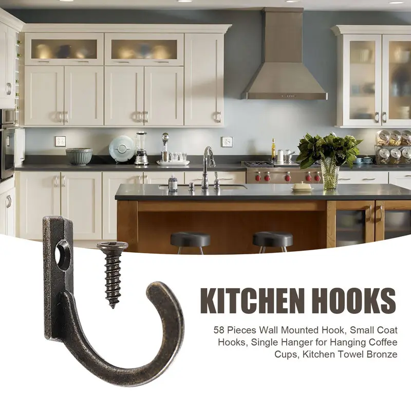 ABWR-58 buah kait tempel dinding, kait mantel kecil, gantungan tunggal untuk cangkir kopi gantung, handuk dapur