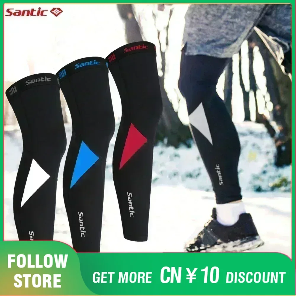 Santic Cycling Leg Warmers Thermal Fleece Windproof Soft Shell Knee Sleeves Breathable Mountain Bike Road Bicyle Protective Gear