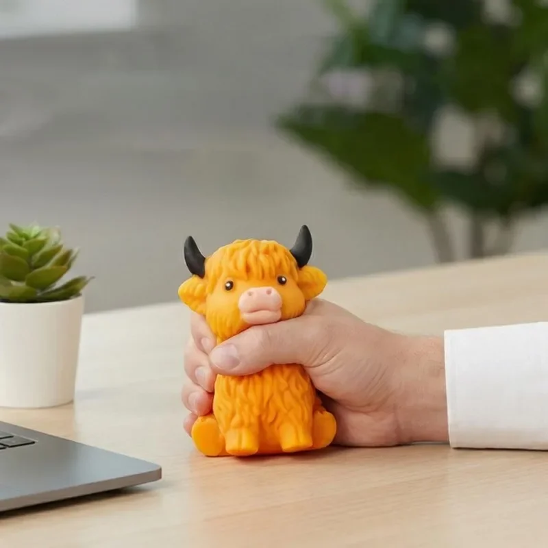 Popular New Products Scottish Highland Cow Stress Relief Toy Slow Bounce Sensory Soft Toy Cheese Squeezing Stress Relief Gift