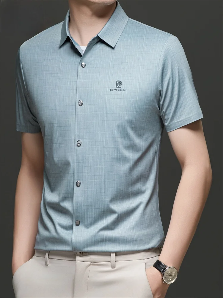 Camisa de manga corta para hombre Pierre Cardin, camisa fina de verano informal de negocios para papá, camisa de media manga holgada con logo bordado, Cool Sens...