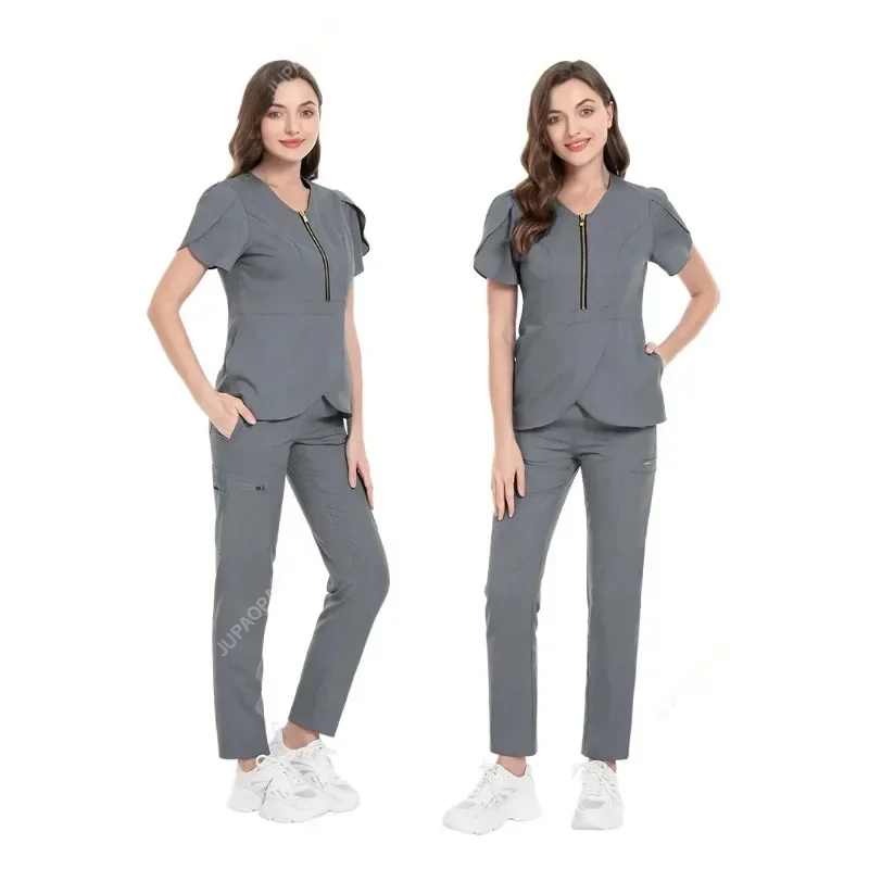 Women Wear Stylish Scrub Sets Fashion Medical Suits Hospital Uniform Tops Pant Beauty Salon Dental Clinic Workwear Clothes Set