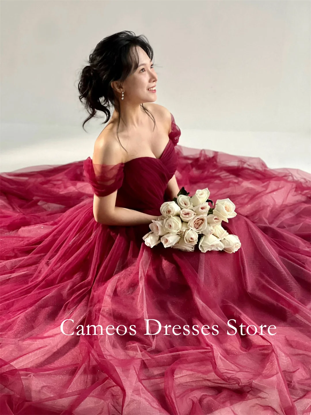 

SONDR Korea Sweetheart Burgundy Tulle Evening Dress A-Line Corset Customized Formal Prom Dress Simple 웨딩드레스 Occasion