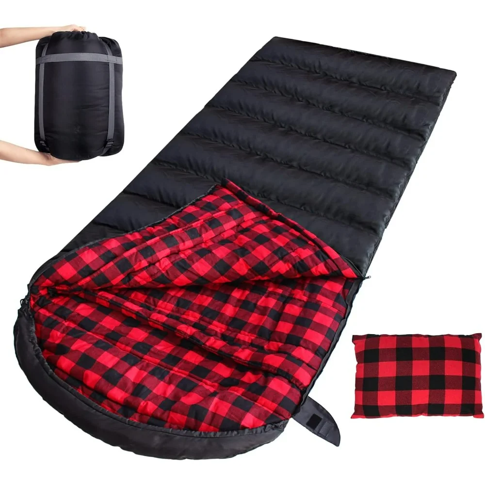 

0 Degree Sleeping Bag Cotton Flannel Winter, Cold Weather Sleeping Bag, 4 Season Big and Tall with Pillow Compression Sack.