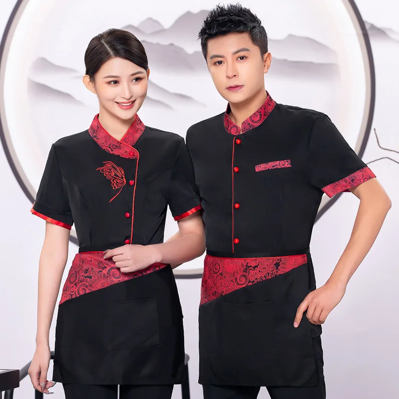 Cameriere dell'hotel Uniforme da lavoro Manica corta Unisex Stile cinese Catering Agriturismo Ristorante Dipendente Estate Autunno Top