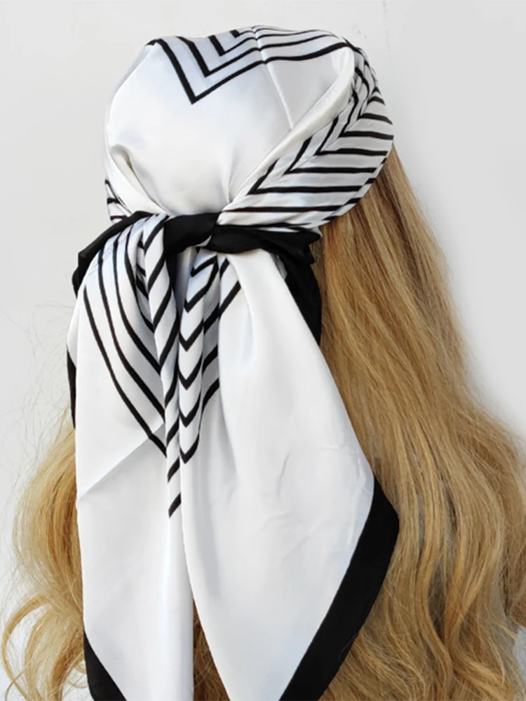 70*70cm Classic Minimalism New Silk Hijab for Women Luxury Square Head Scarf Satin Bandana Cheveux Soft Neckerchief Hair Scarves