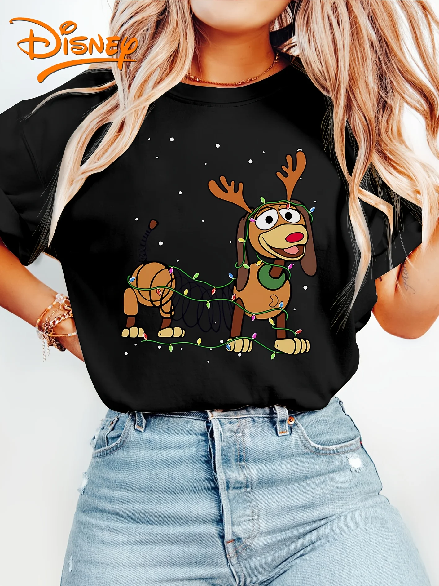 مينيسو ديزني قصة لعبة فاتنة الكلب عيد الميلاد تي شيرت خمر المرأة الرجال تيز قصيرة الأكمام المتضخم زوجين بلوزة مستديرة العنق عادية #1