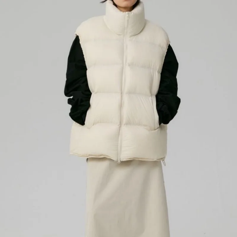 2025 Winter New Women's Stand up Collar Thickened Warm Sleeveless Down Vest High Quality Y2K Fashion High Street Goose Down Vest