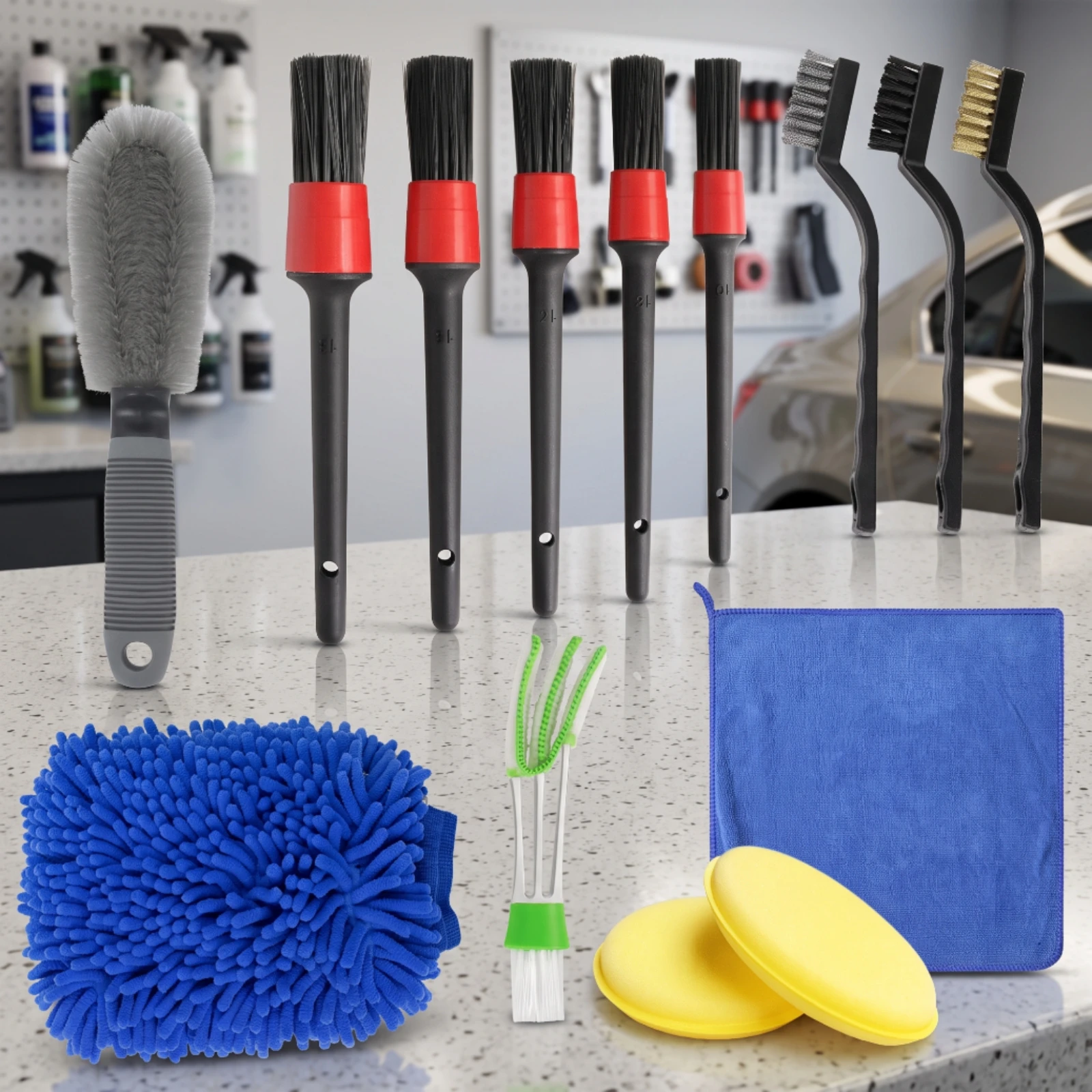 14 Pieces Detailing Brush Kit Scratch-Scratchless Car Detailing Brushes Car Cleaning Set Complete Professional for Diyers